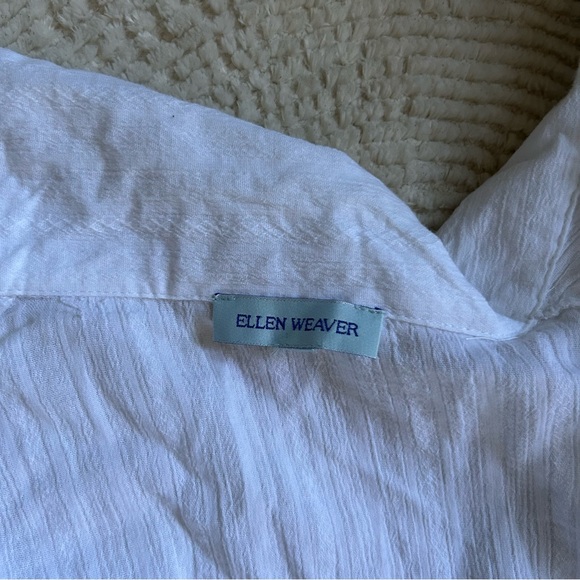 Ellen Weaver Bathing Suit Coverup in Sheer White Black Buttons Summer Vacation - Picture 6 of 6